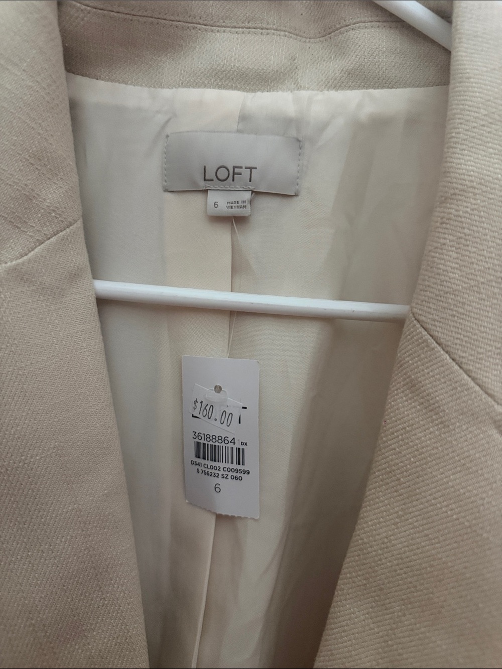 LOFT Cream Double-Breasted Tailored Blazer - Picture 2 of 5